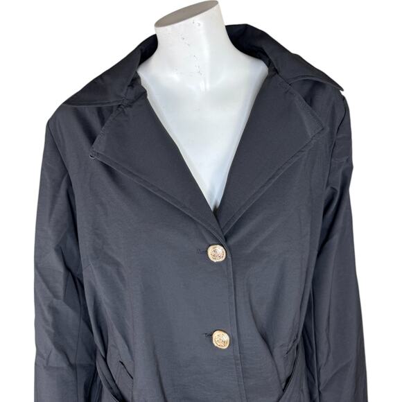 Dennis Basso Regular Water Resistant Trench Coat with Hood Black Large - Picture 2 of 14